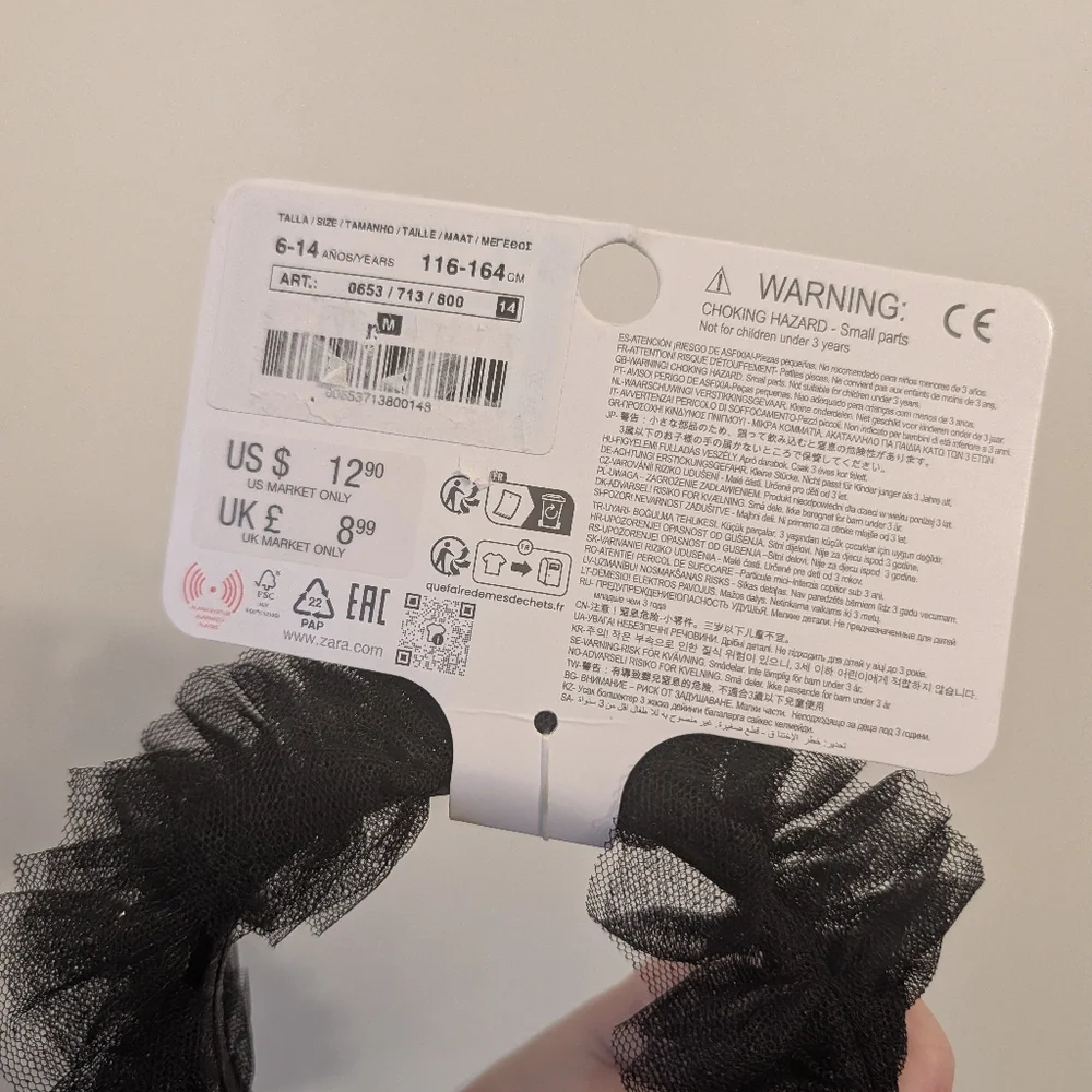 Zara Whimsigoth Black Ruffle Headband New